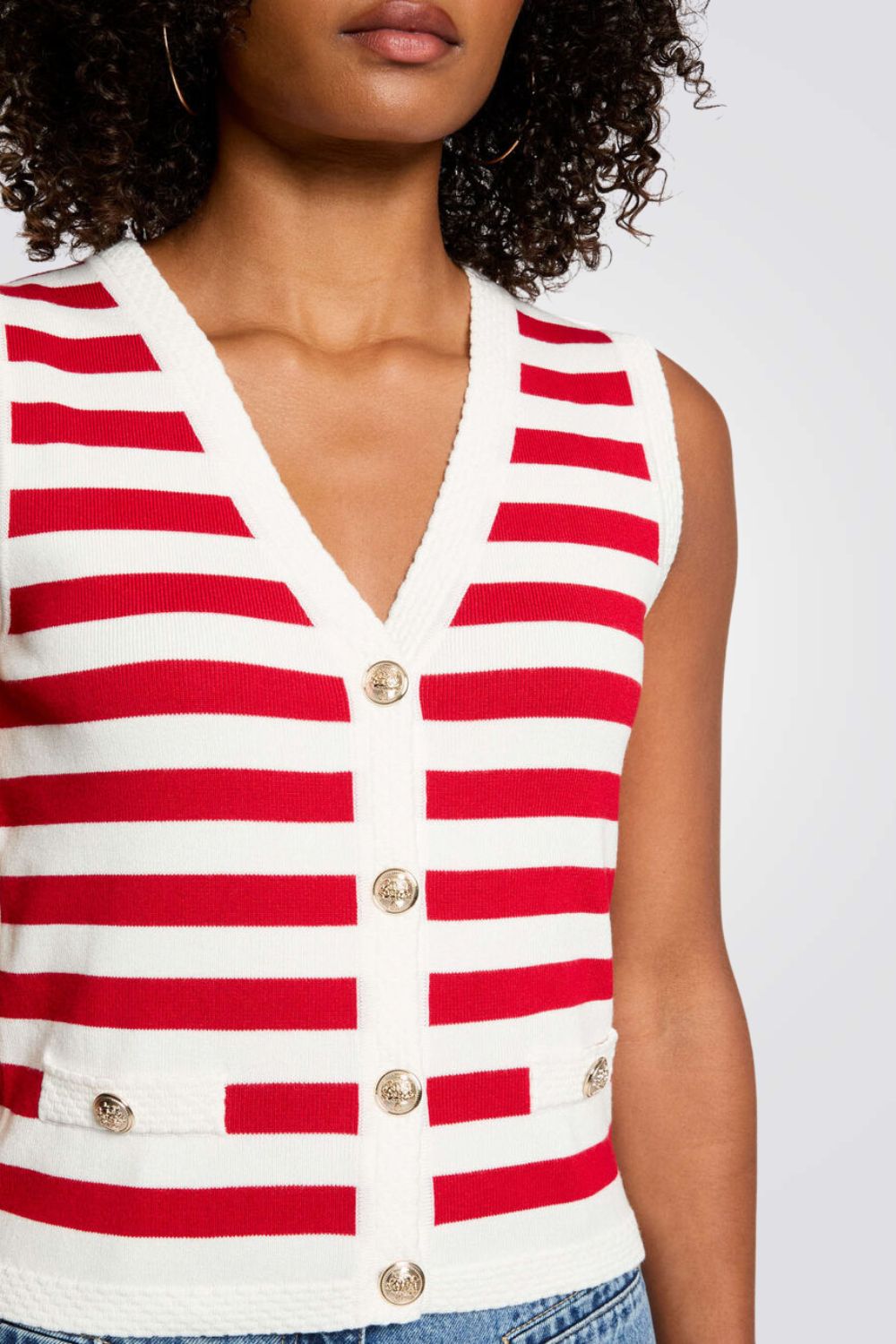 ווסט סריג הדפס פסים בצבע לבן/אדום