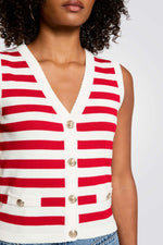 ווסט סריג הדפס פסים בצבע לבן/אדום