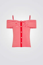 טופ אוף שולדרס הדפס פסים בצבע אדום/לבן