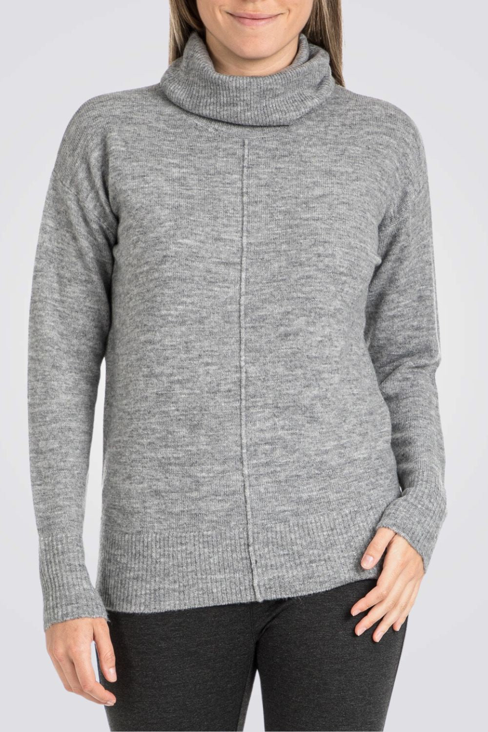 סריג משוחרר צווארון גולף בצבע אפור מלאנז'