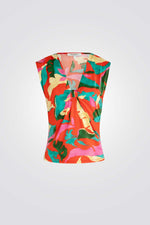 טופ הדפס עלים עם כתפיים מרופדות 