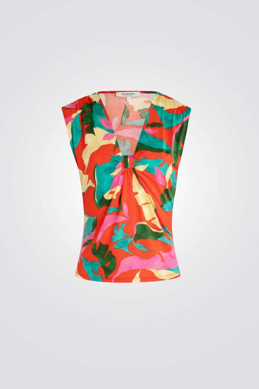 טופ הדפס עלים עם כתפיים מרופדות 