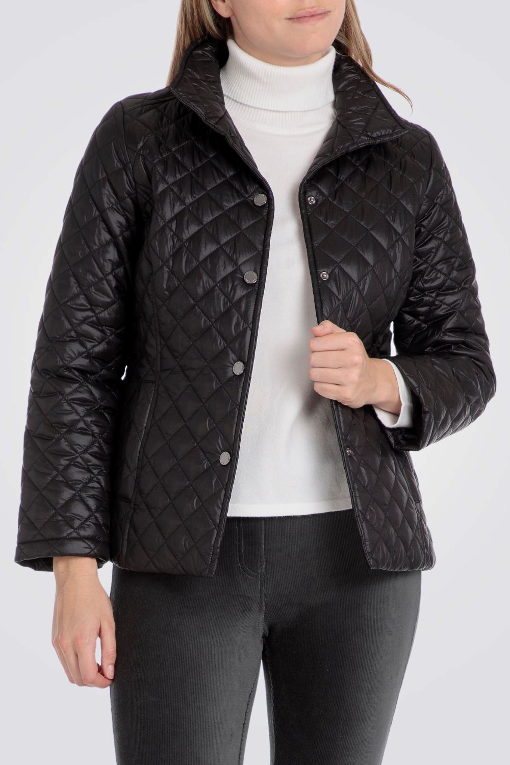 מעיל מרופד דק צווארון גבוה בצבע שחור