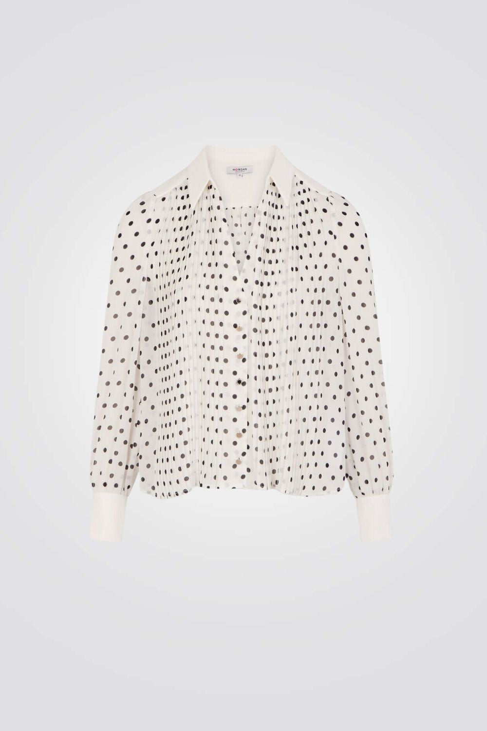 חולצה מכופתרת פליסה מנוקדת בצבע אופוויט