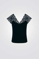 חולצת טריקו עם שרוולי תחרה בצבע נייבי