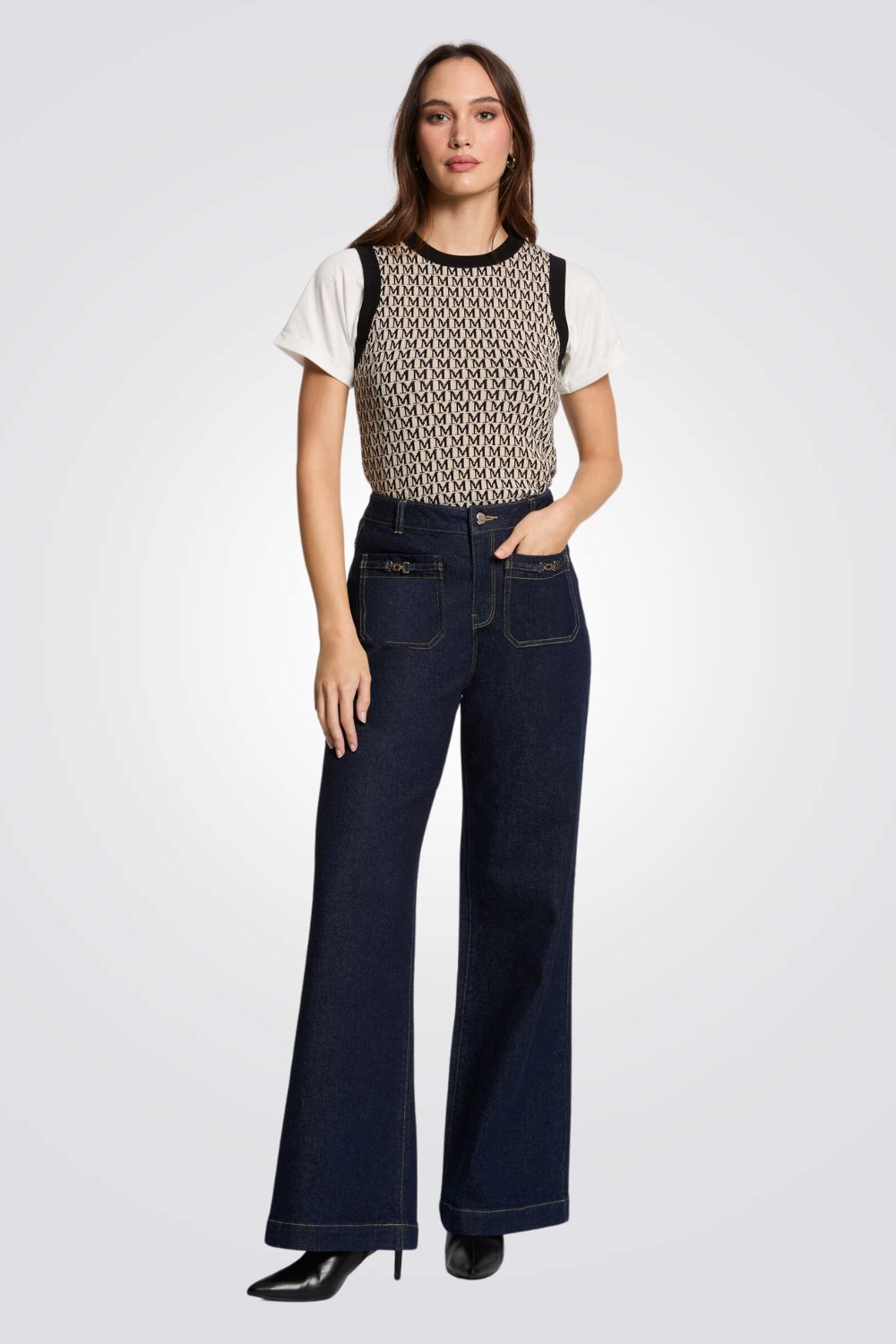 גופיות סריג כתפיות רחבות הדפס M