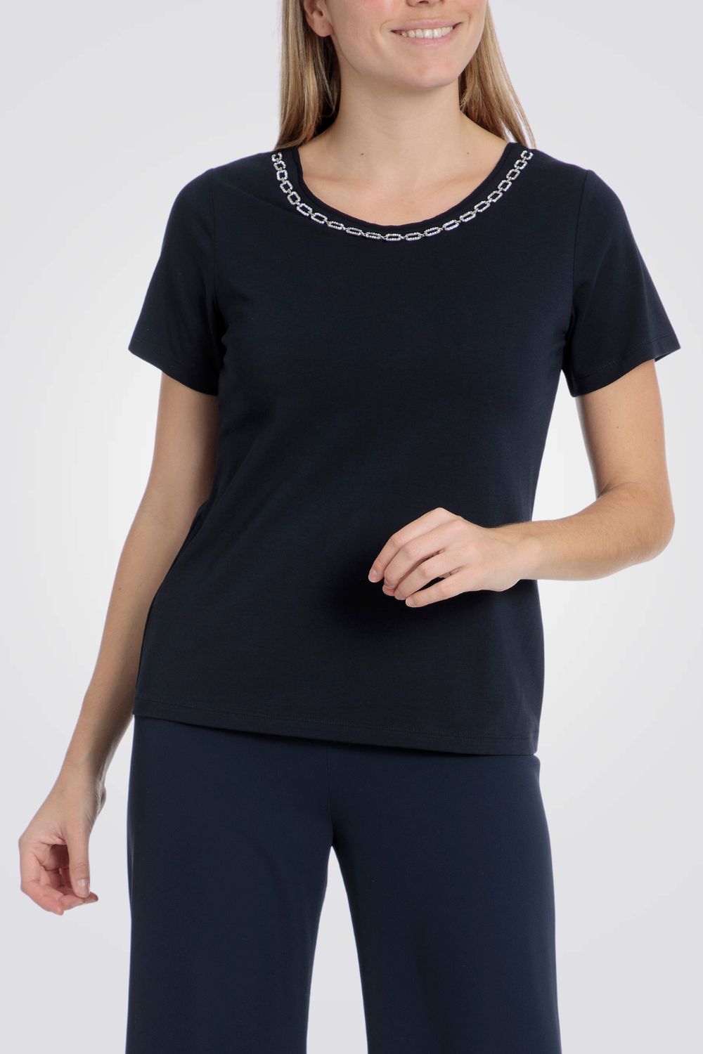 טישירט עיטור שרשרת בצבע נייבי