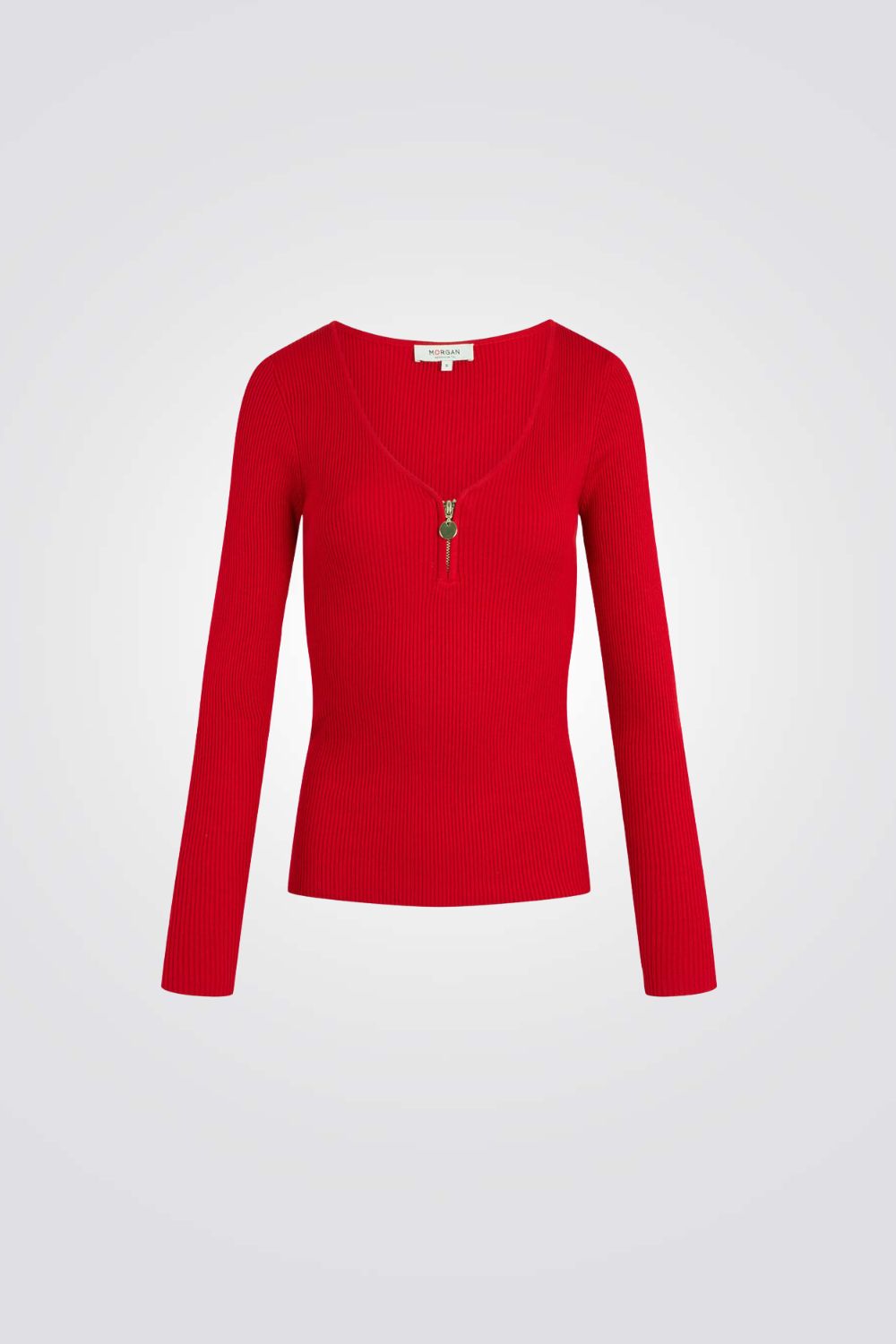 סוודר וי ריבס עם רוכסן מקדימה באדום