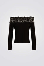 חולצת ריב אוף שולדרס בשילוב תחרה בצבע שחור