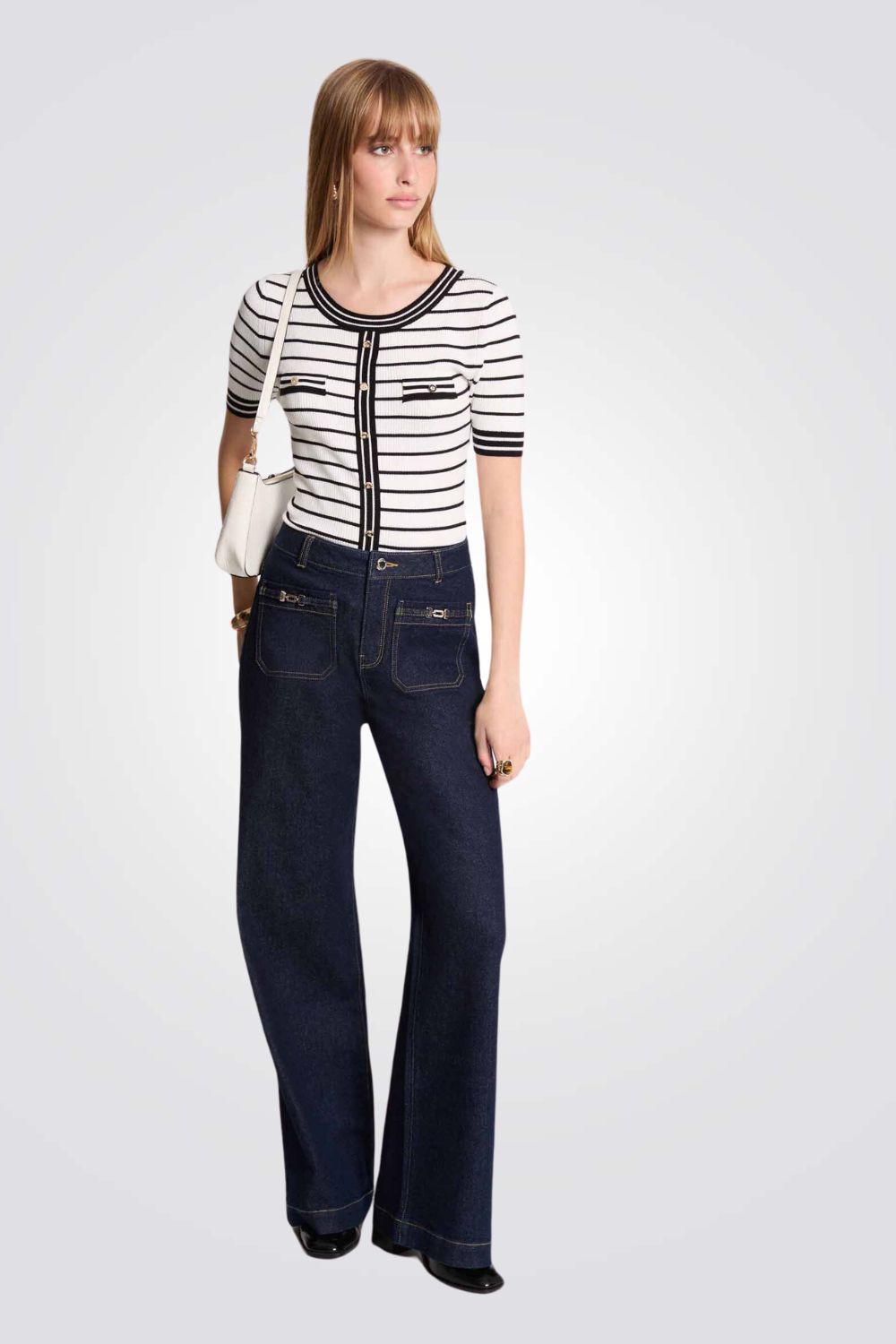 חולצת סריג הדפס פסים