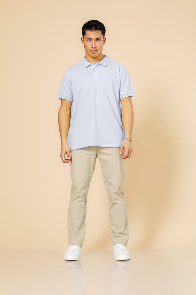 חולצה פולו פיקה בייסיק בצבע תכלת