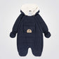 מעיל אוברול לתינוקות בצבע נייבי עם דובי מקדימה - 1