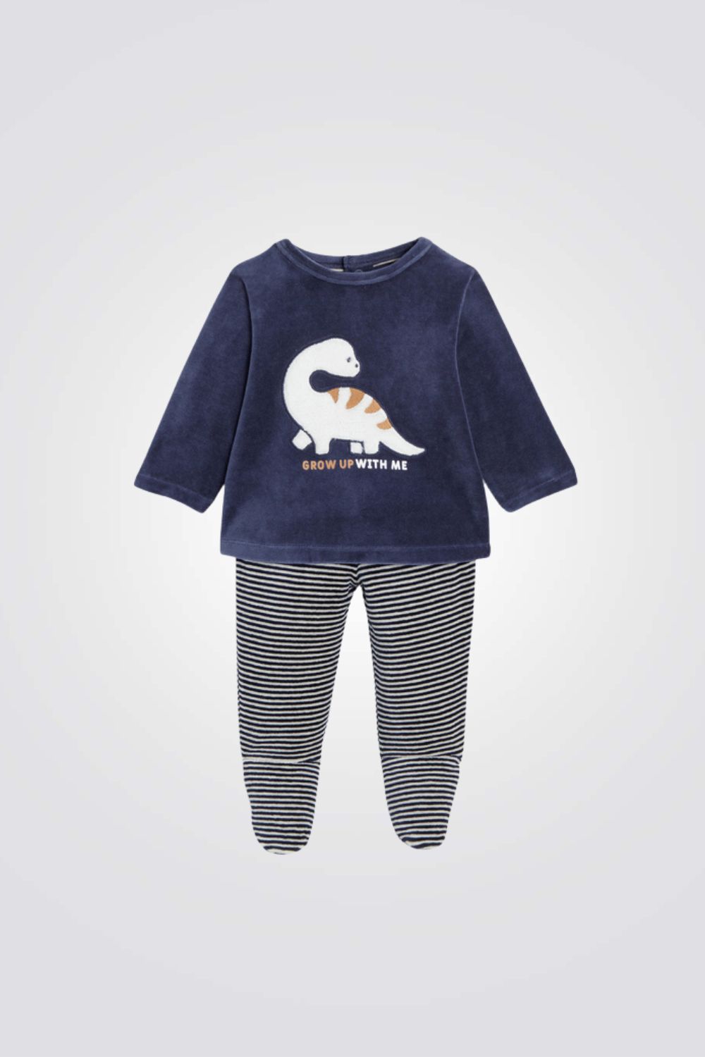 פיג'מת קטיפה לתינוקת בצבע נייבי