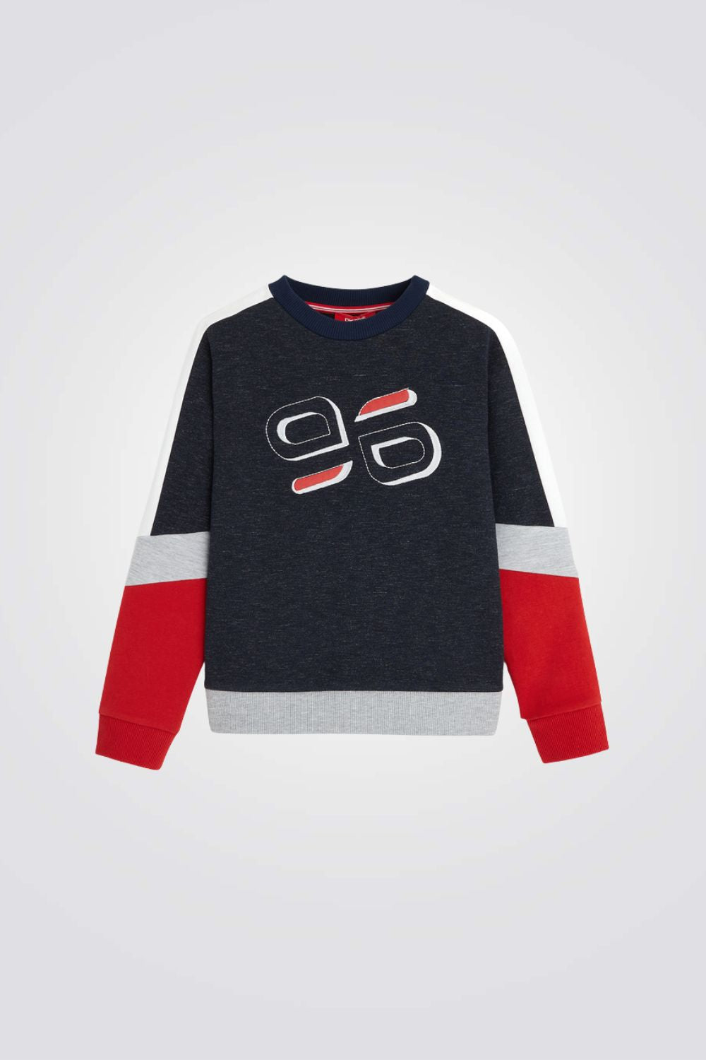 סווטשירט לילדים עם כיתוב בגווני כחול אדום ואפור