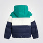 מעיל פוך עם קפוצ'ון לילדים בצבעי כחול ירוק ולבן - 4