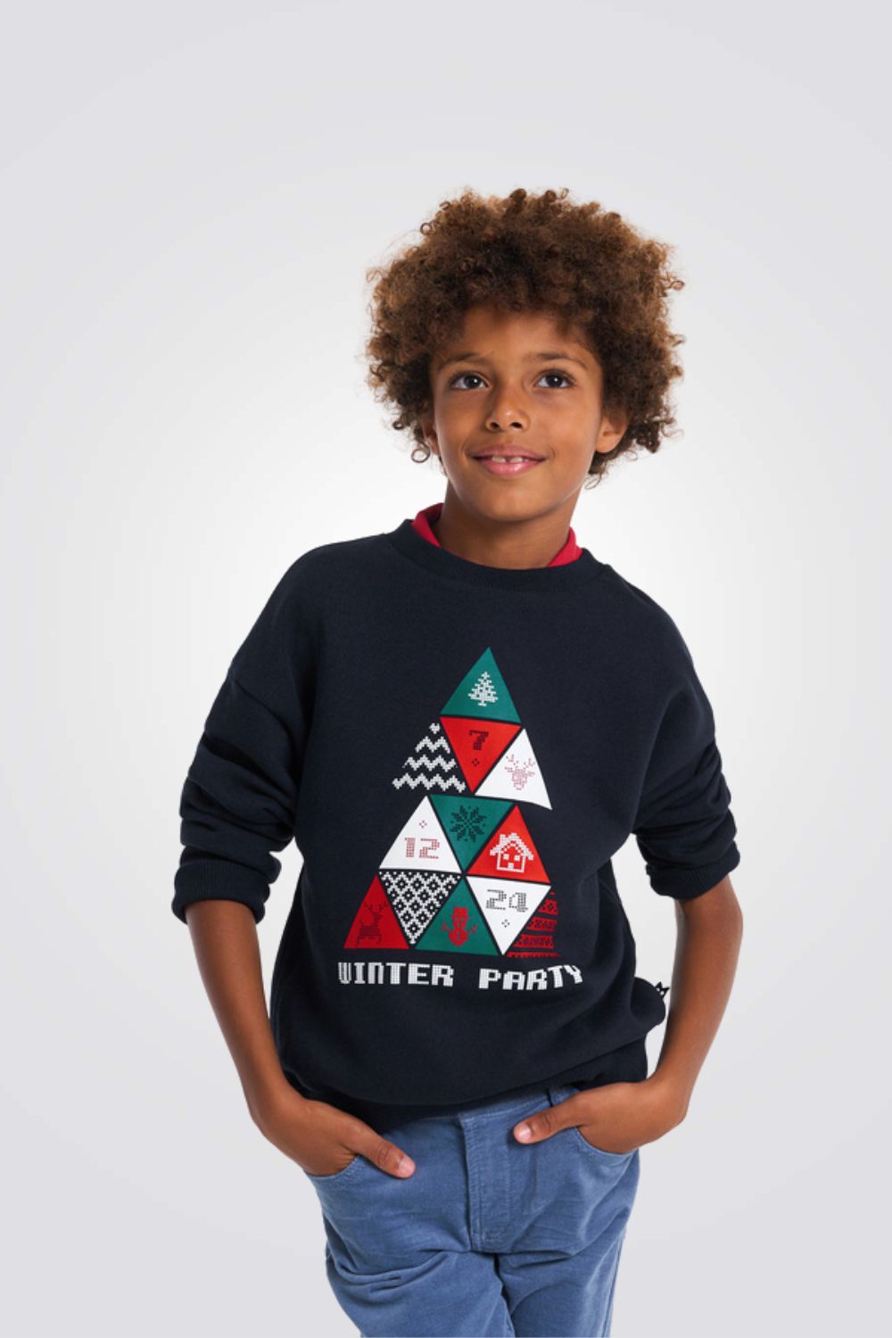 סווטשירט לילדים בצבע נייבי עם הדפס צבעוני