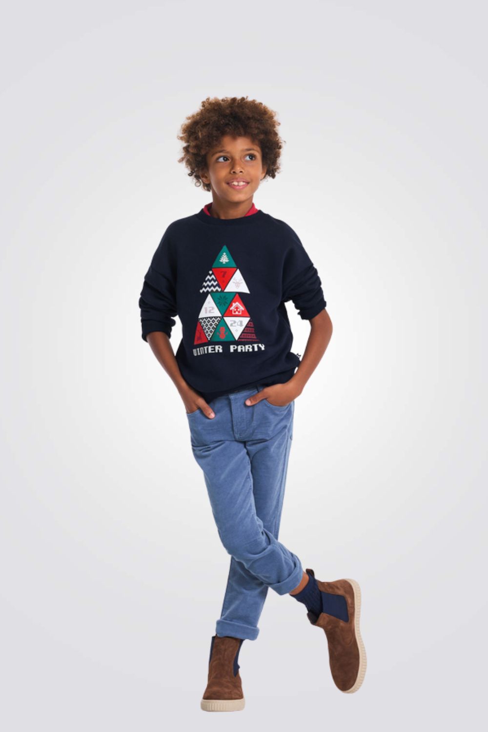 סווטשירט לילדים בצבע נייבי עם הדפס צבעוני