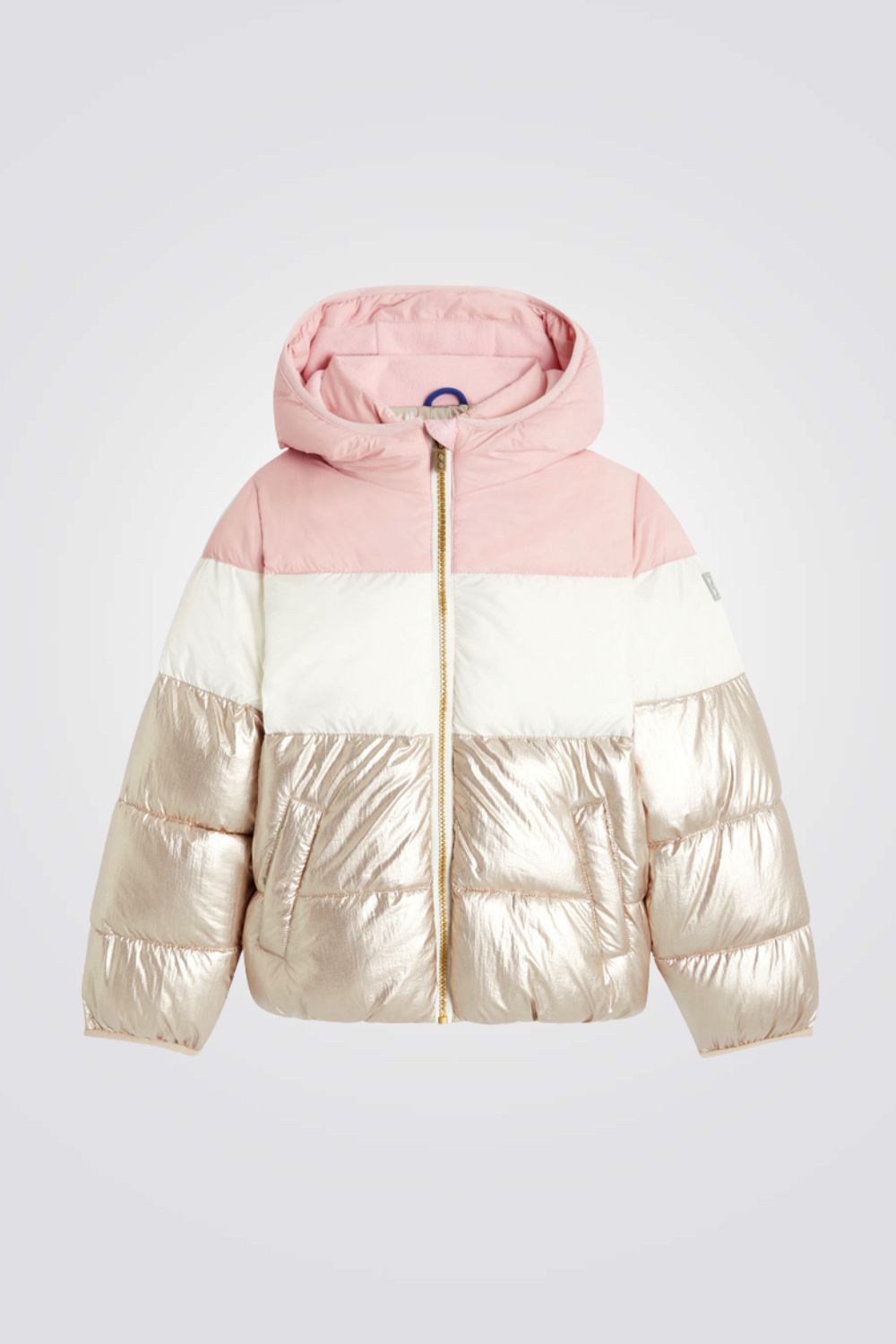 מעיל פוך לילדות בצבעי ורוד זהב ולבן