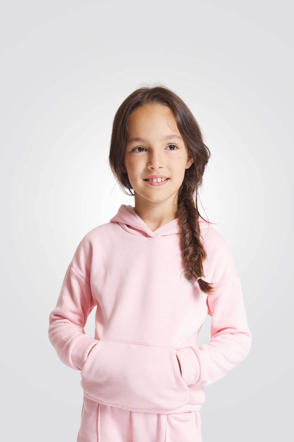 סווטשירט עם קפוצ'ון לילדות בצבע ורוד