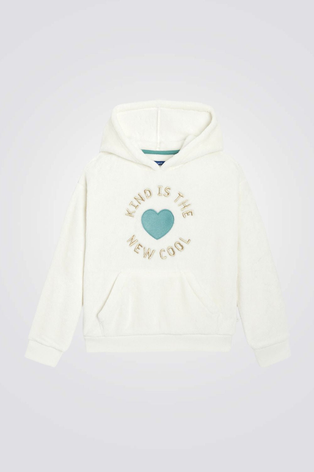 סווטישירט פליז עם קפוצ'ון לילדות בצבע לבן עם כיתוב