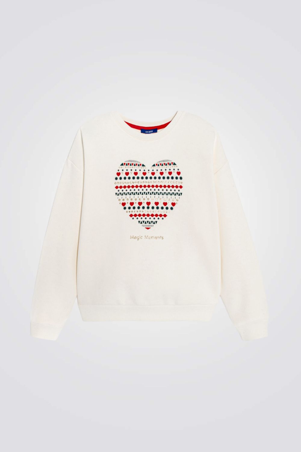 סווטשירט לילדות בצבע לבן עם לב צבעוני