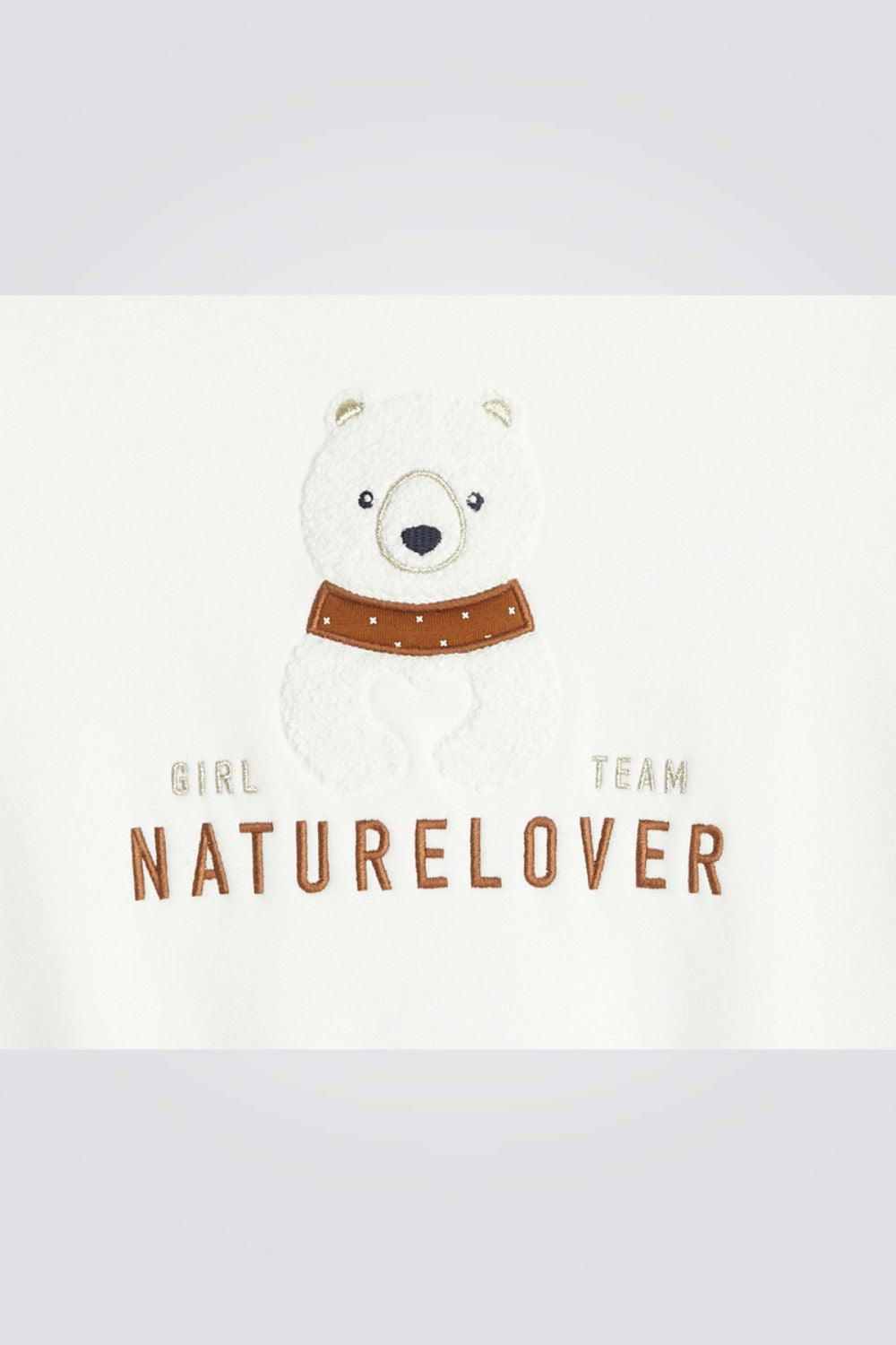 סווטשירט עם קפוצ'ון לילדות בצבע לבן עם רקמת דובי