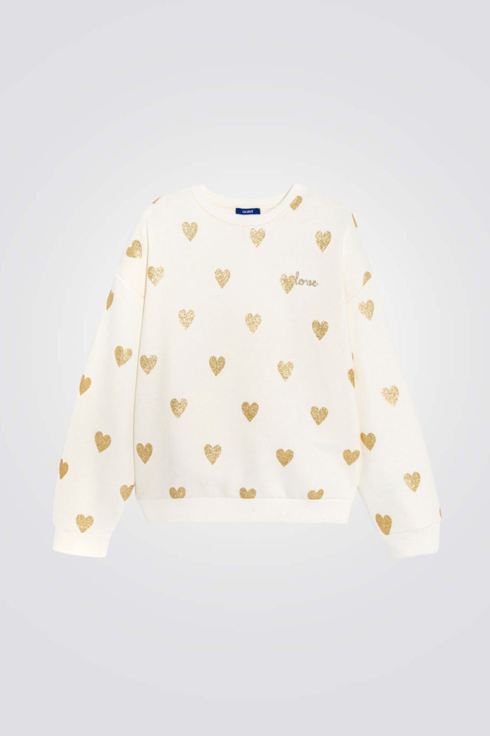 סווטשירט לילדות בצבע לבן עם הדפס לבבות בזהב