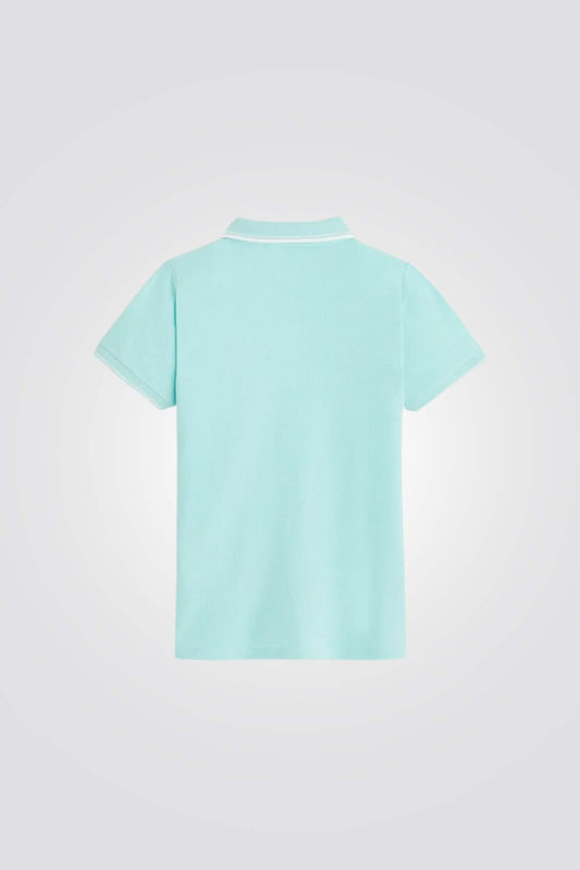 חולצת פולו קצרה לילדים בצבע כחול טהיטי