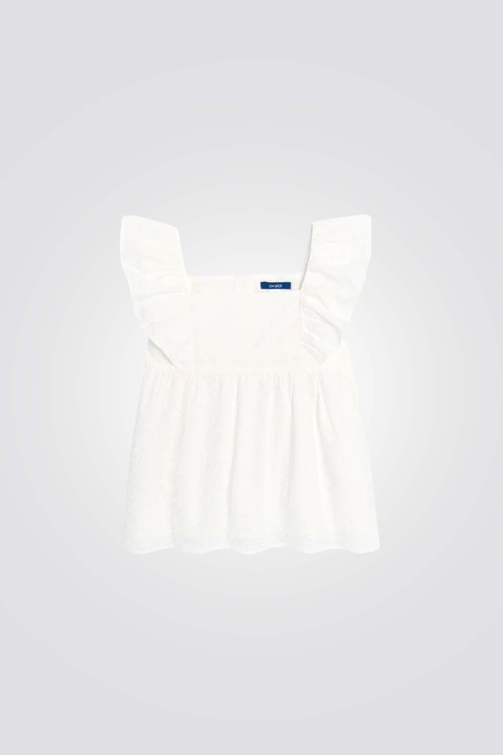 חולצה לילדות עם עיטורי רקמה בצבע לבן