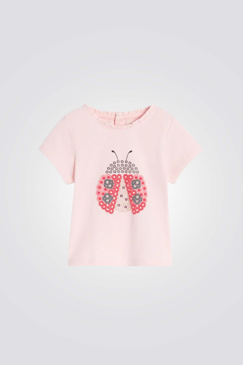 טישירט לתינוקות בצבע ורוד עם הדפס חיפושית