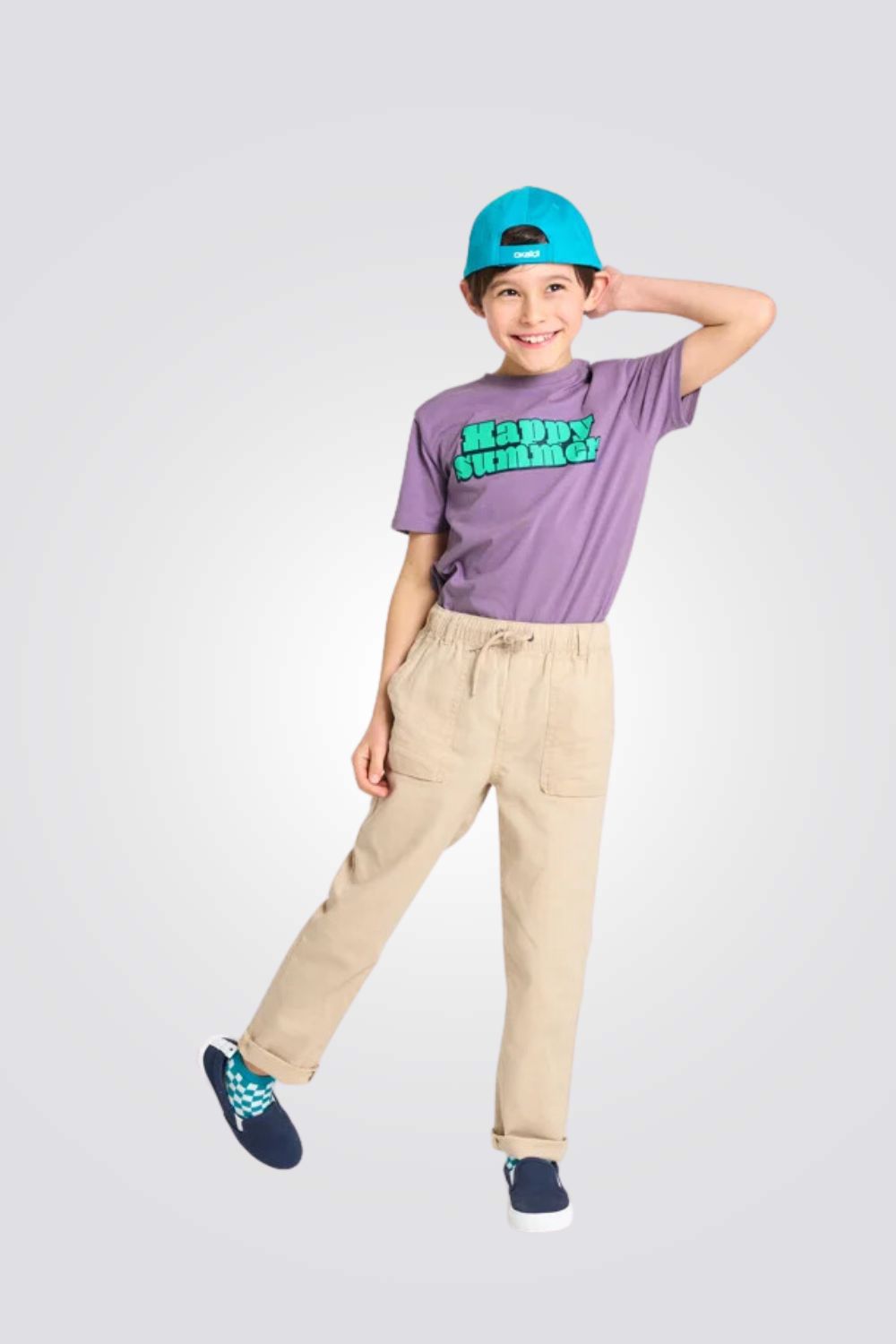 טישירט לילדים בצבע סגול עם כיתוב ירוק