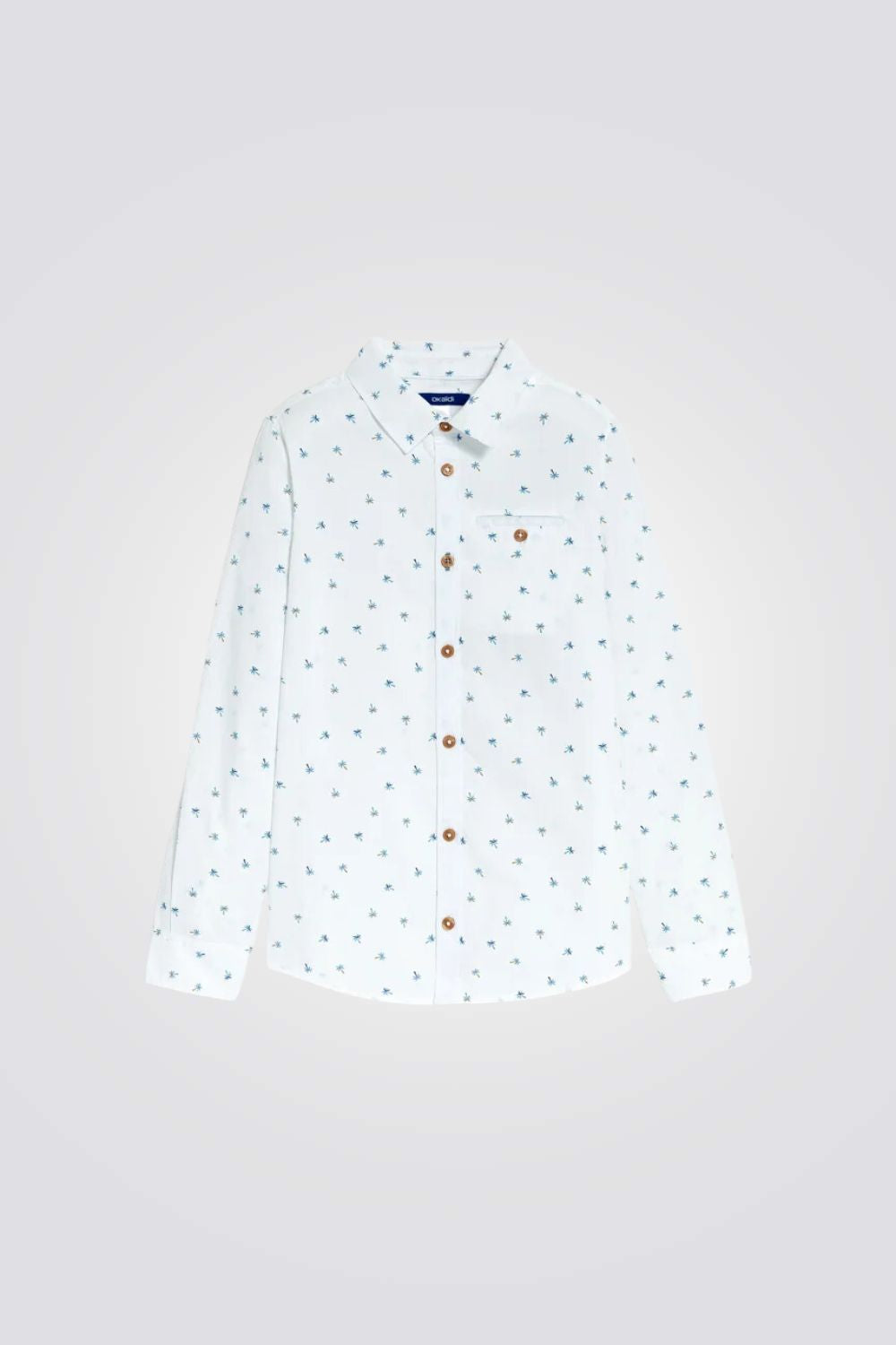 מכופתרת לבנה לילדים עם הדפס עצי דקל