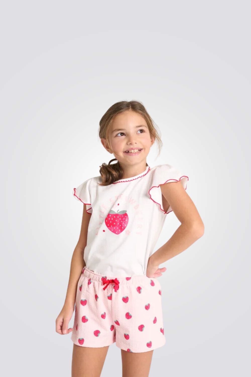 פיג'מת קיץ שני חלקים לילדות בהדפס תות