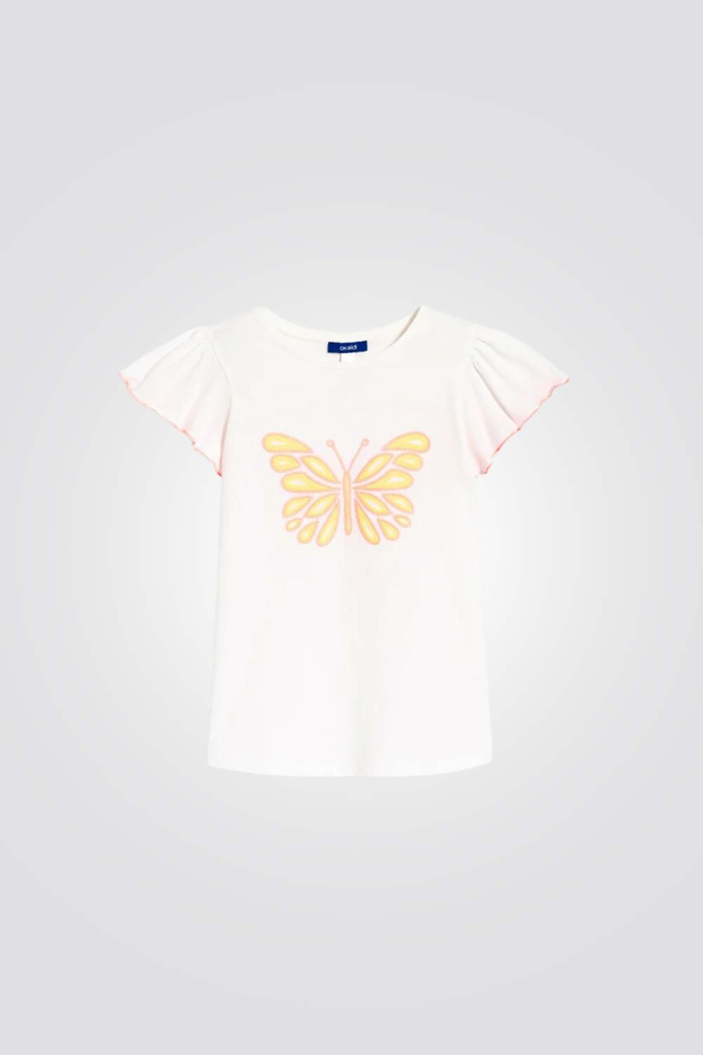 טישירט לילדות בצבע לבן עם רקמת פרפר