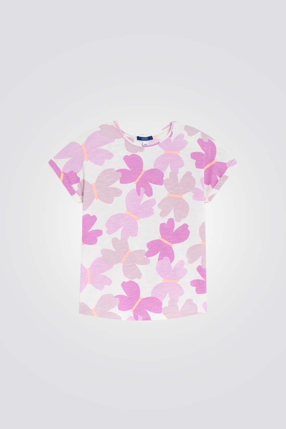 טישירט לילדות עם הדפס פרפרים סגולים