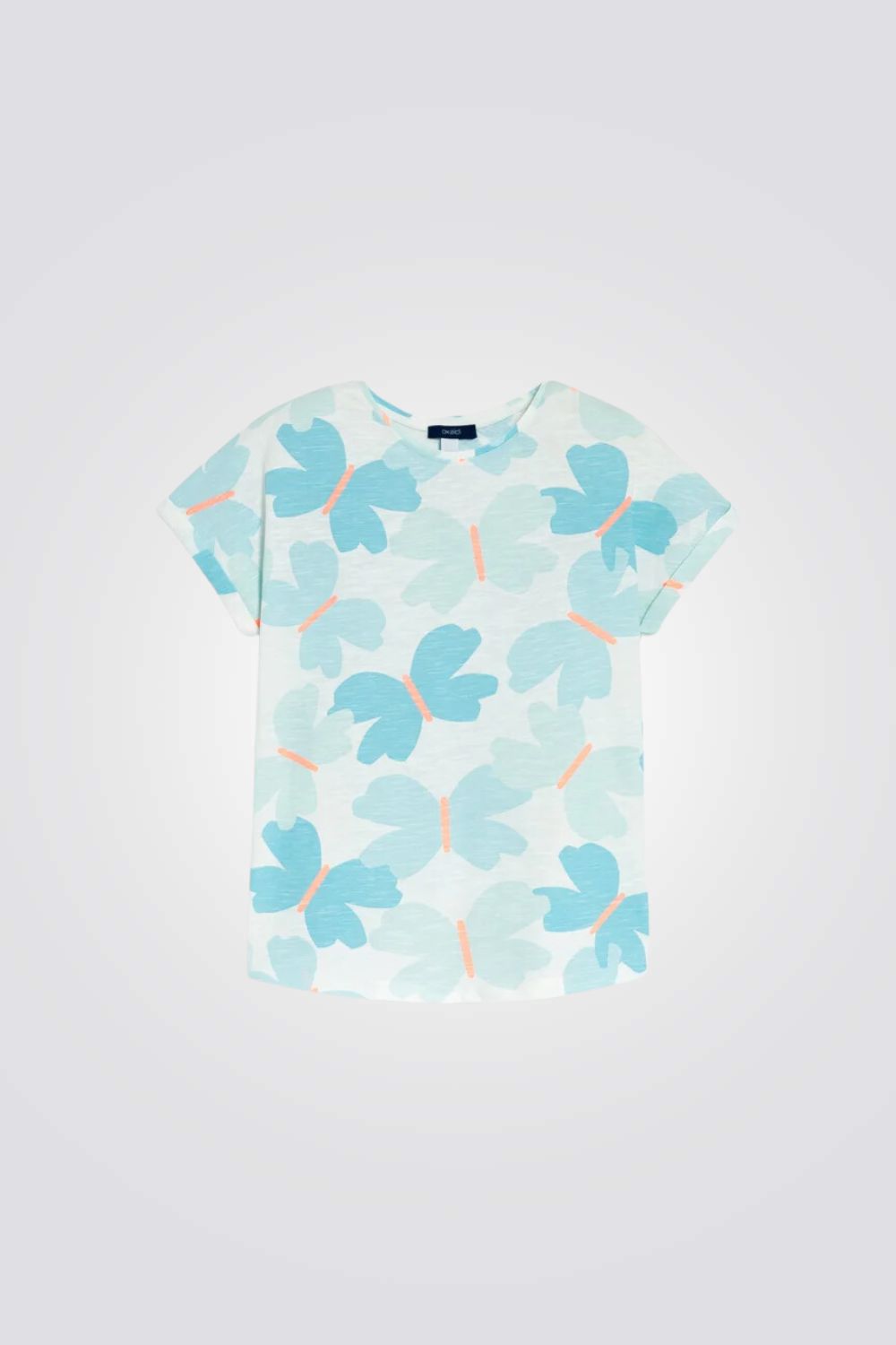 טישירט לילדות עם הדפס פרפרים כחולים