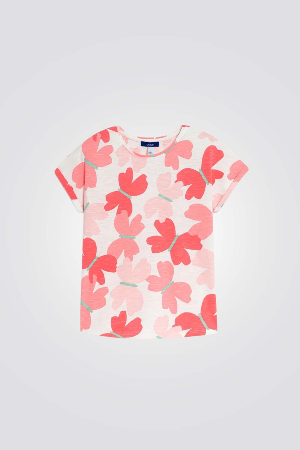 טישירט לילדות עם הדפס פרפרים ורודים