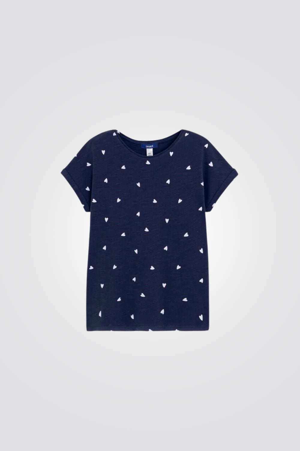 טישירט לילדות בצבע נייבי עם הדפס לבבות בלבן