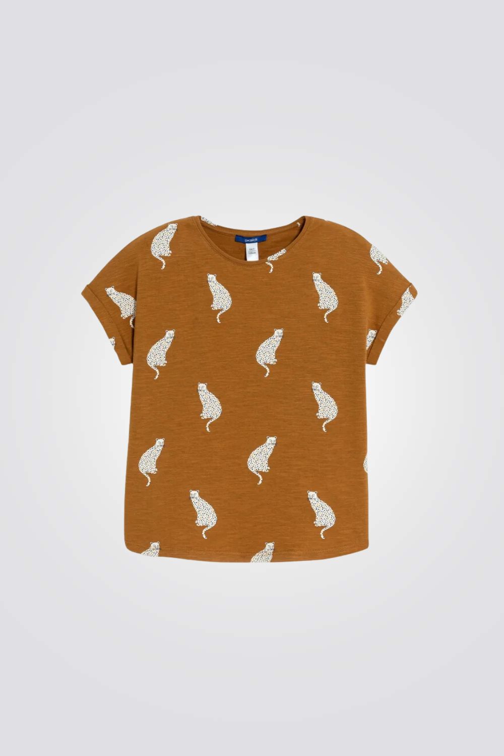 טישירט לילדות בצבע כאמל עם הדפס נמרים