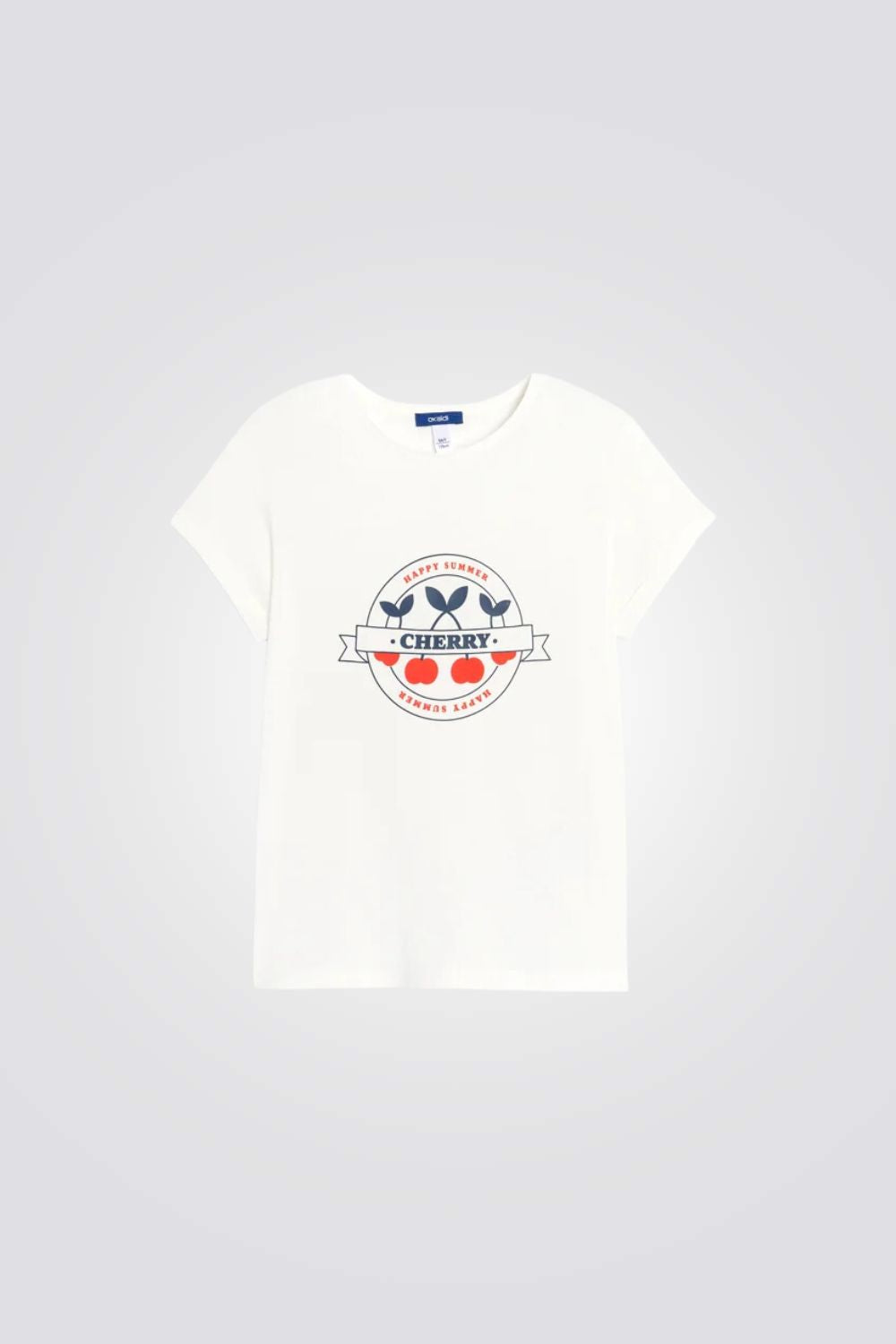 טישירט לילדות בצבע לבן עם הדפס דובדבנים