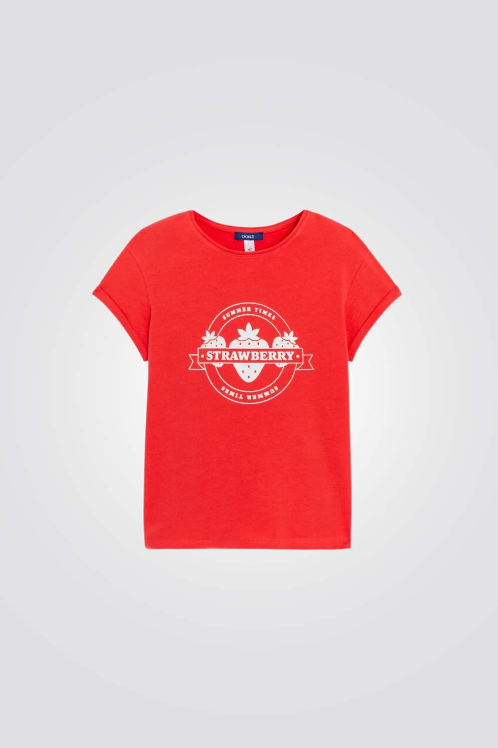 טישירט לילדות בצבע אדום עם הדפס תותים