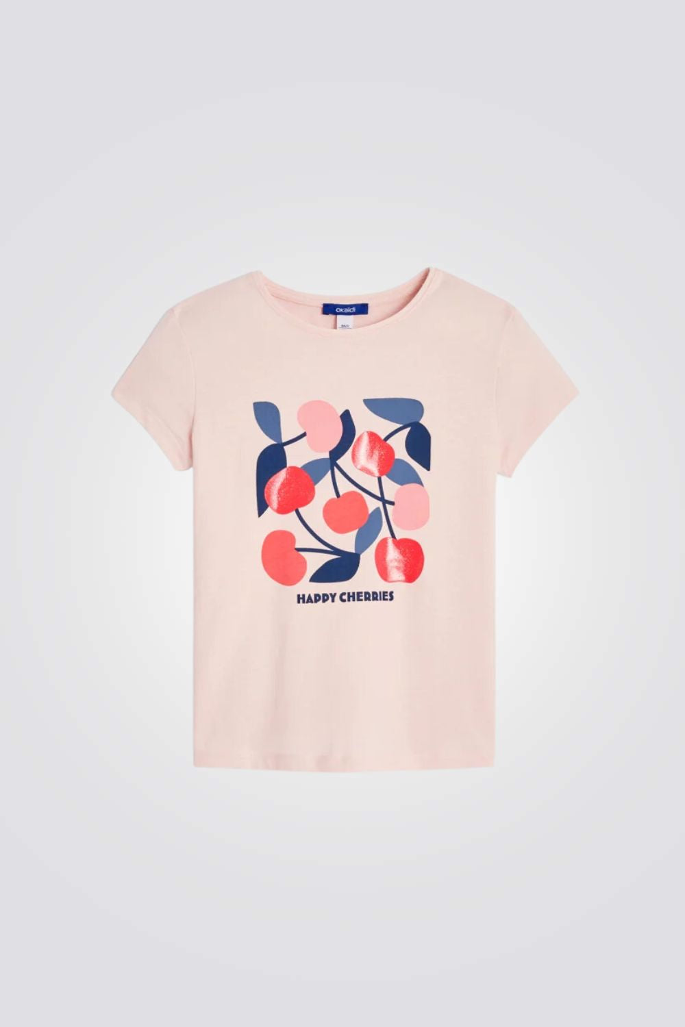 טישירט לילדות בצבע ורוד עם הדפס דובדבנים