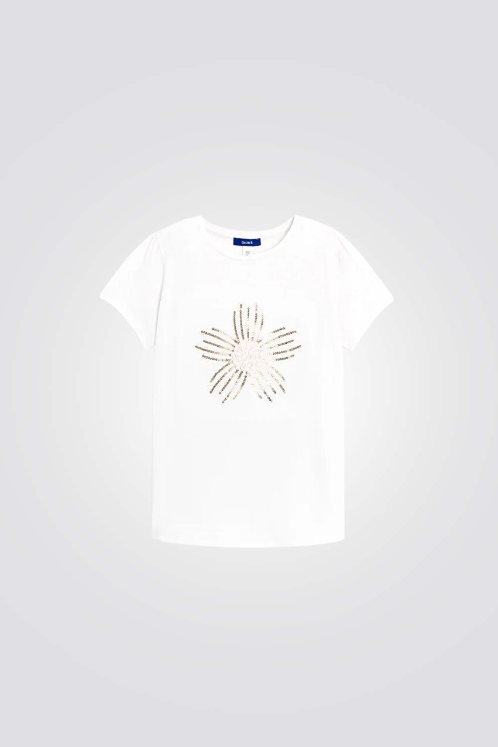 טישירט ילדות בצבע לבן עם עיטור פאייטים