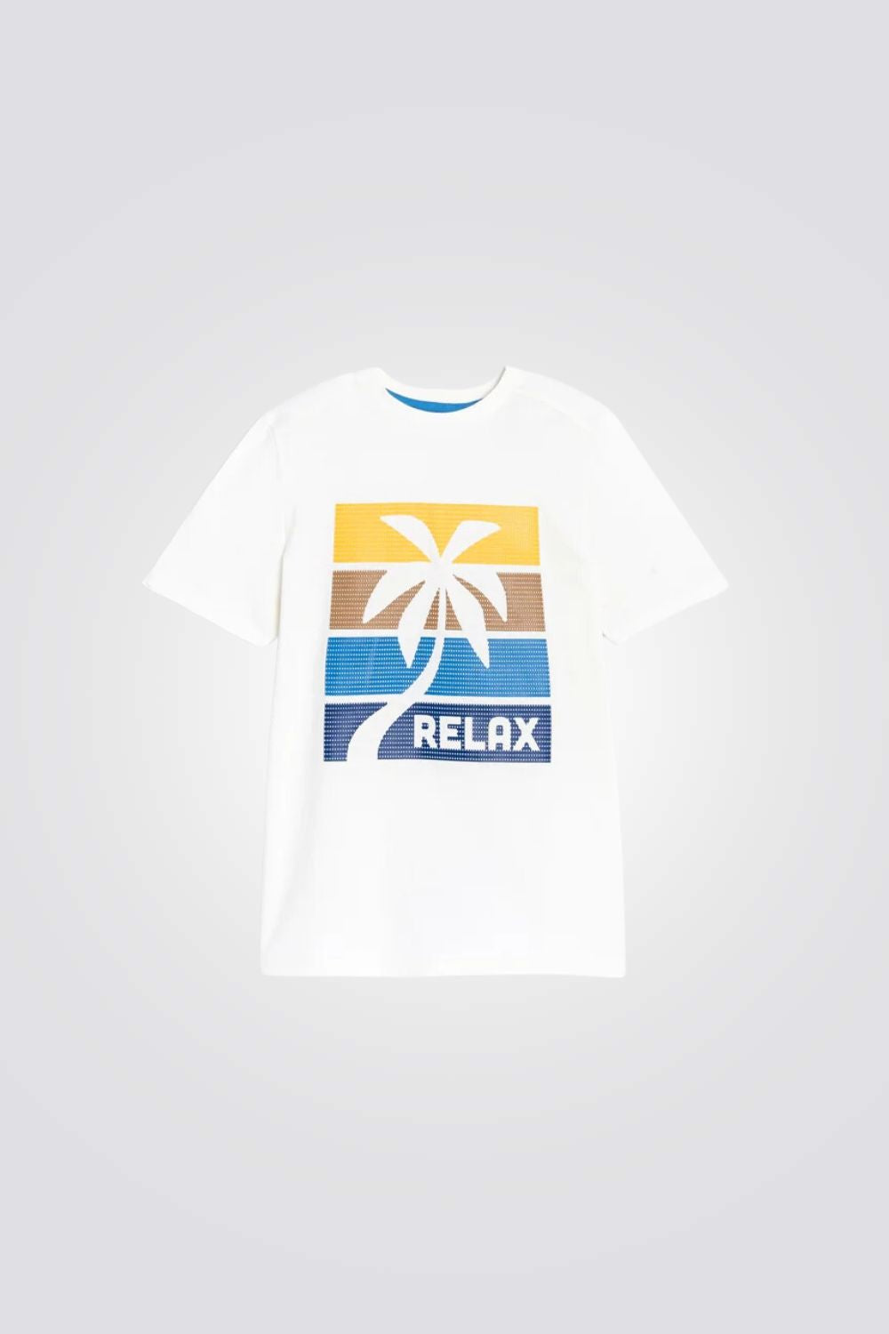 טישירט לילדים בצבע לבן עם הדפס עץ דקל