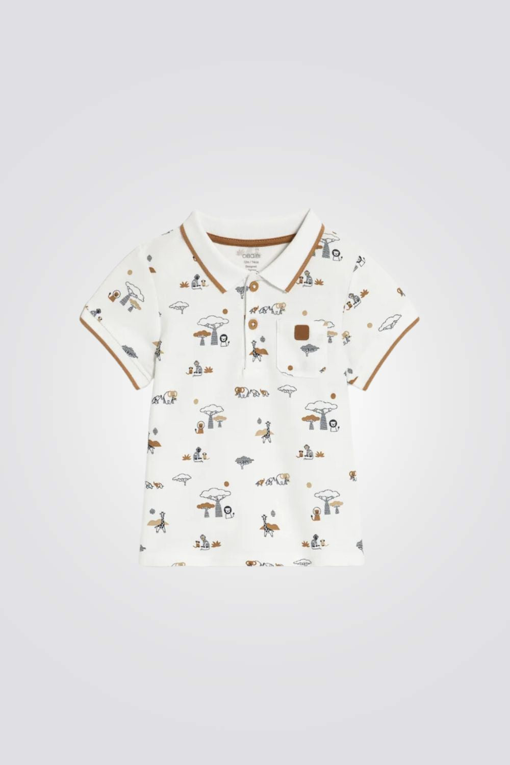 חולצת פולו לתינוקות בצבע לבן עם הדפס חיות
