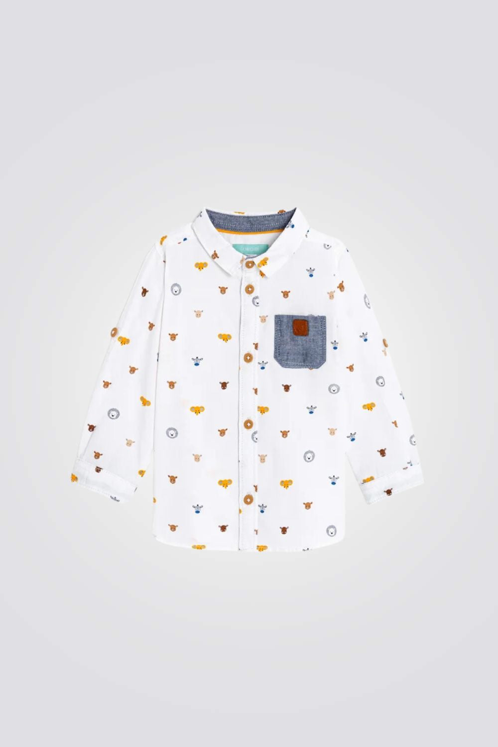 חולצה מכופתרת לתינוקות בצבע לבן עם הדפס חיות