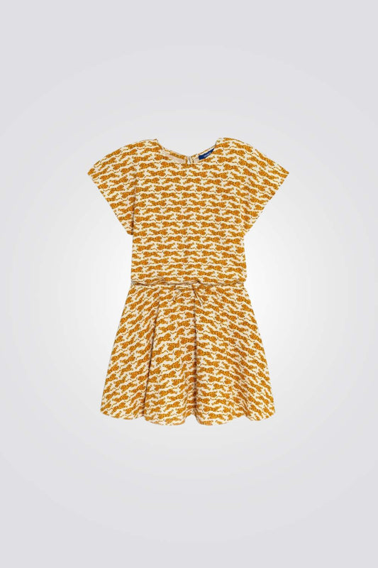 שמלה לילדות בצבע צהוב עם הדפס נמרים