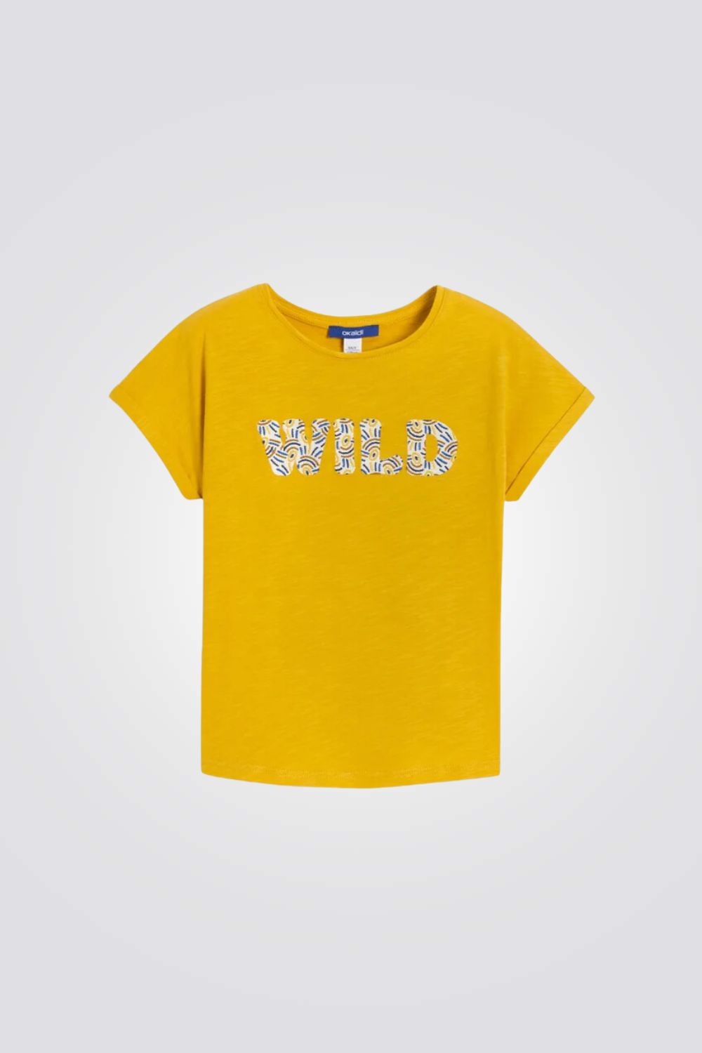 טישירט לילדות בצבע צהוב עם הדפס WILD