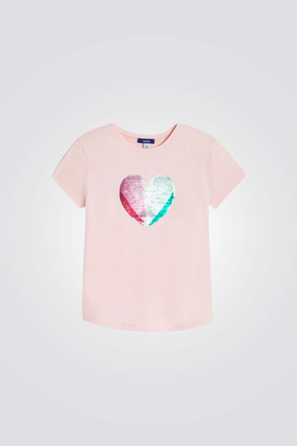 טישירט לילדות בצבע ורוד עם לב פאייטים צבעוני