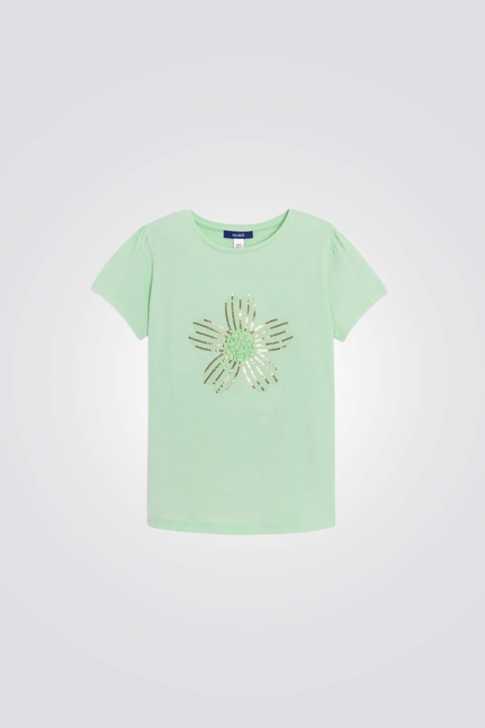 טישירט ילדות בצבע ירוק עם עיטור פאייטים